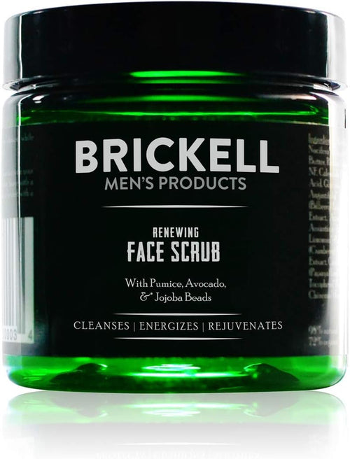 Brickell Men'S Scrub Viso Rinnovatore per Uomo, Naturale E Biologico, Scrub Viso Esfoliante Formulato Con Perline Di Jojoba, Extra Di Caffè E Pomice, 118Ml, Profumato